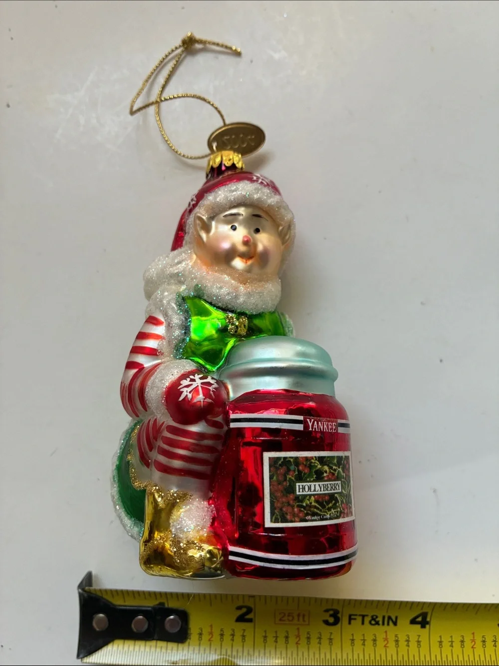 Yankee Candle Handblown Glass Elf Ornament in Red, Green and Gold